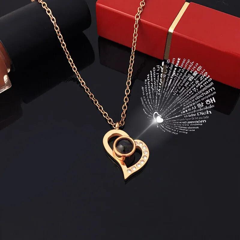 Projection Necklace Set With Rose Gift Box 100 Languages I Love You Heart Pendant Jewelry 2023 Hot Sale Accessories Dropshipping - Lojas Kalibu